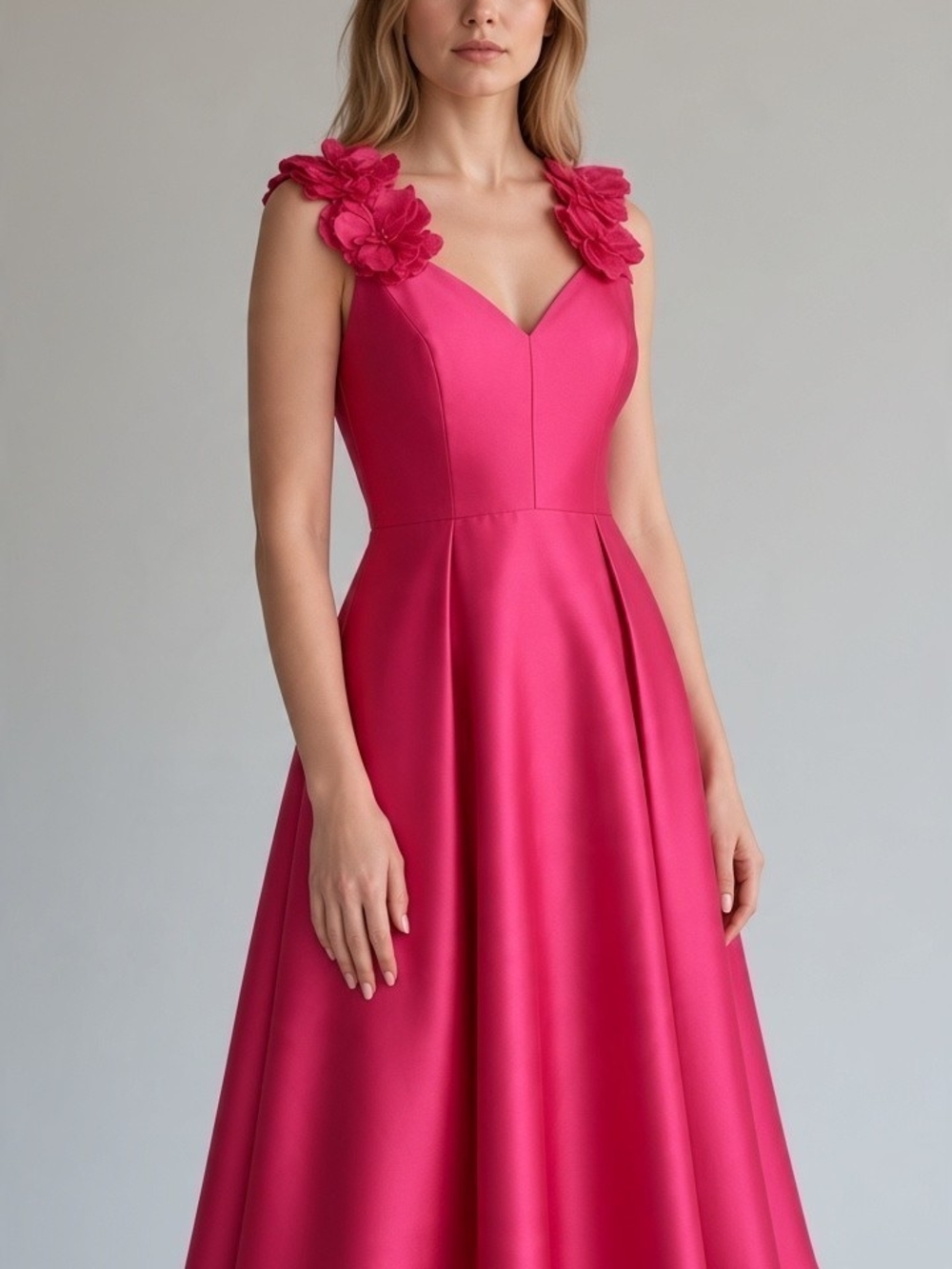 NWT Adrianna Papell Floral Strap Fit & Flare Midi Dress Hot Pink Sz 14